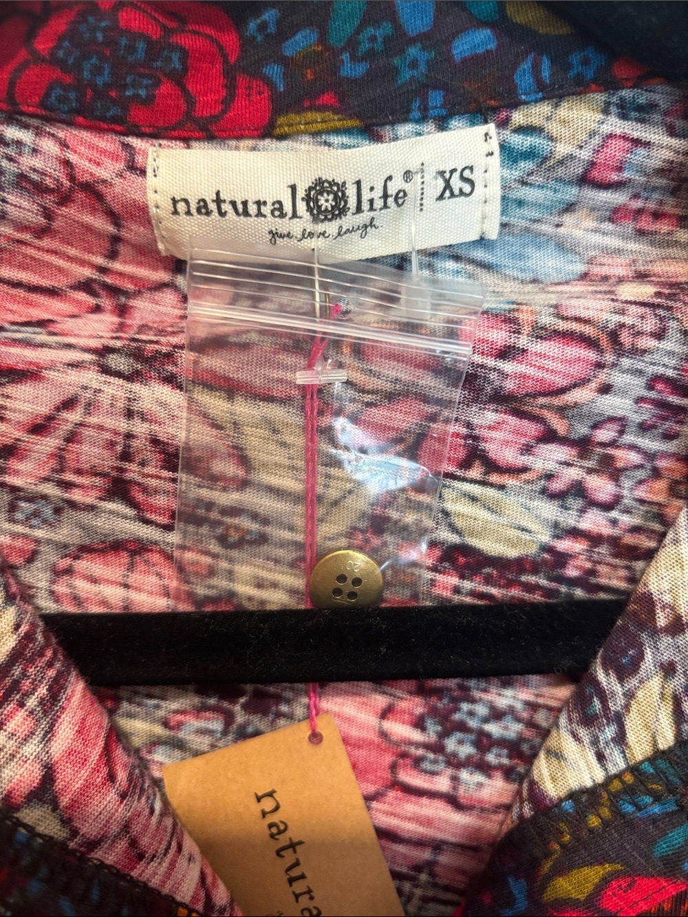NATURAL LIFE MULTICOLORED FLORAL COTTON BUTTON DOWN DRESS DRAW STRING INSIDE NWT - Picture 4 of 10